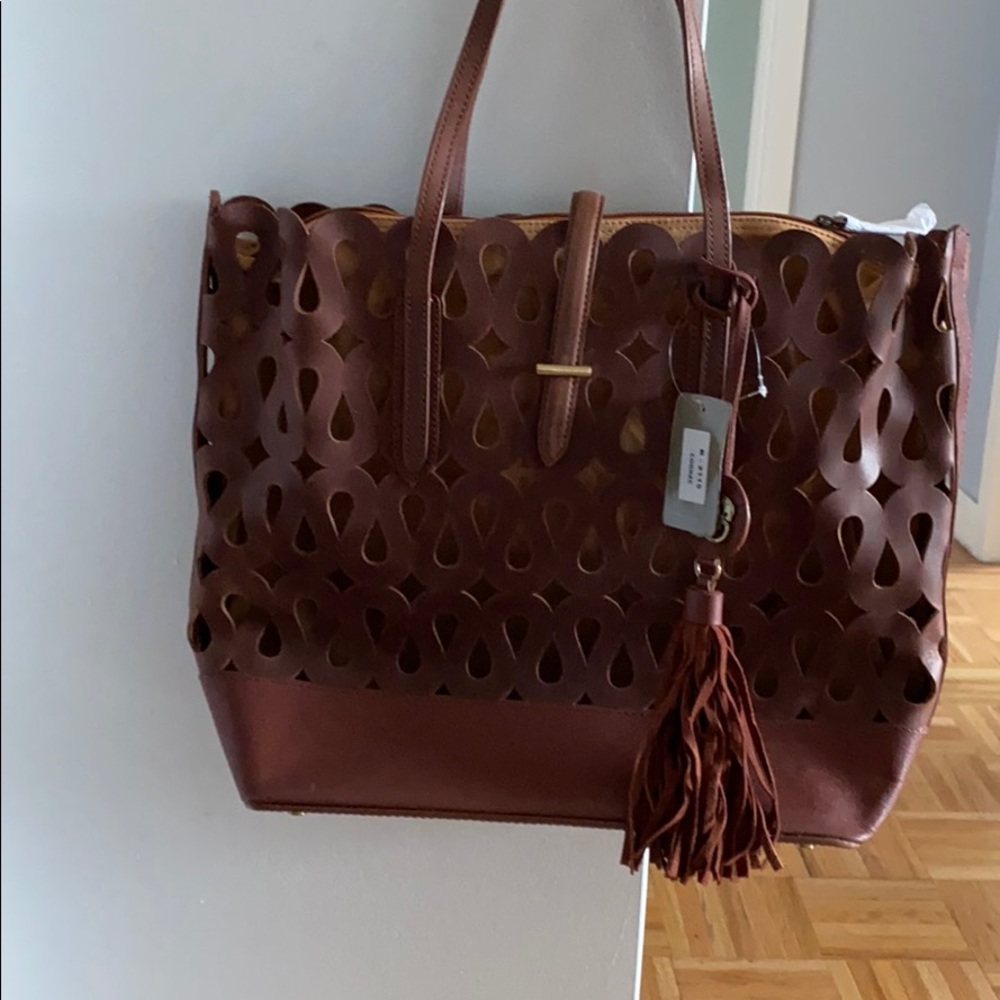 Leather canvas tote bag